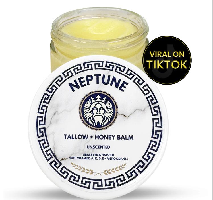 NEPTUNE Tallow + Honey Balm , Grassfed   Finished with Vitamin A ,K ,D, E. 100% Natural Beeswax . Honey , Natural Ingredient . Hydrating Soothing Moisturizer Skin Repair Skincare Acne