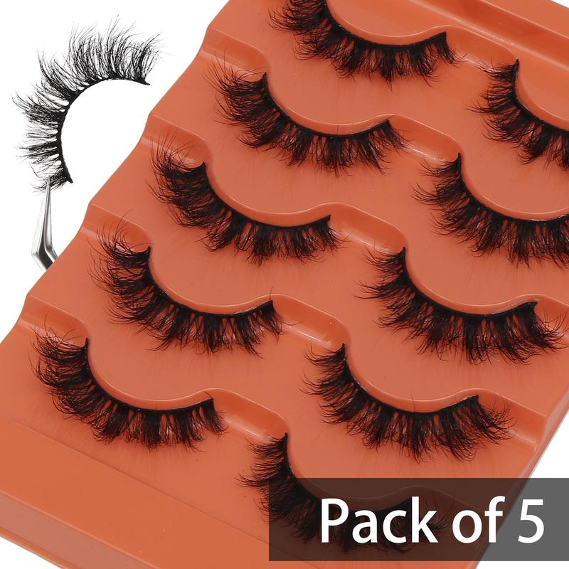 3D Natural Look False Eyelashes, 5 Pairs tray Wispy Cat Eye Faux Strip Lashes, Self Grafting Curl Eyelash, Volumized False Eyelashes for Women & Girls