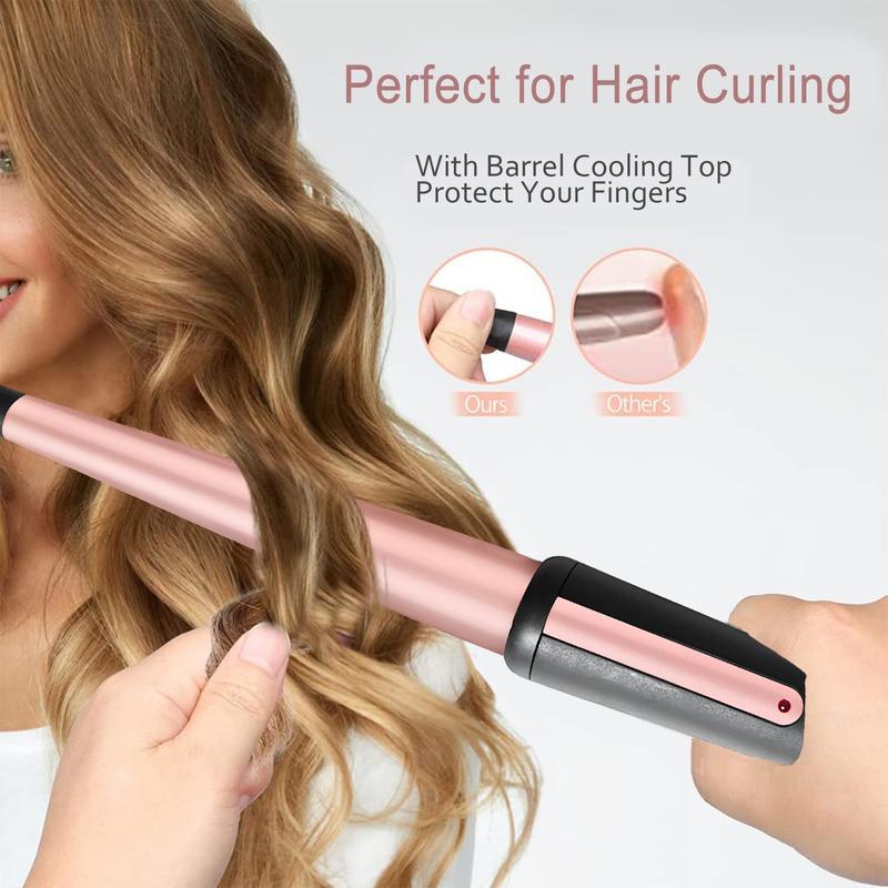 Hair Curling Wand, 0.5-1Inch Tapered Curling Iron, Professional Ceramic Hair Curler Wand with Heat-Resistant Glove, Dual Voltage (Pink) timer setting