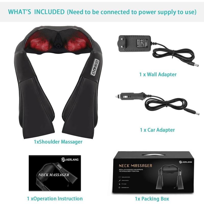 Heated Back & Neck Massager, Back Massager Deep Tissue Kneading Massager Neck and Shoulder Massager , Electric 4D Massage Pillow