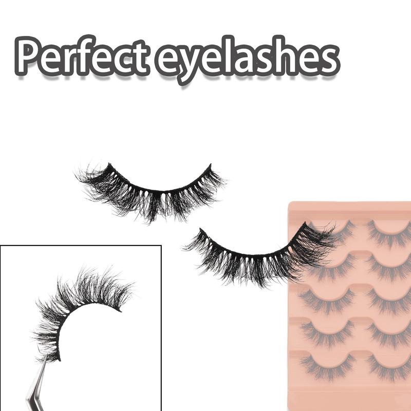 3D Natural Look False Eyelashes, 5 Pairs tray Wispy Cat Eye Faux Strip Lashes, Self Grafting Curl Eyelash, Volumized False Eyelashes for Women & Girls