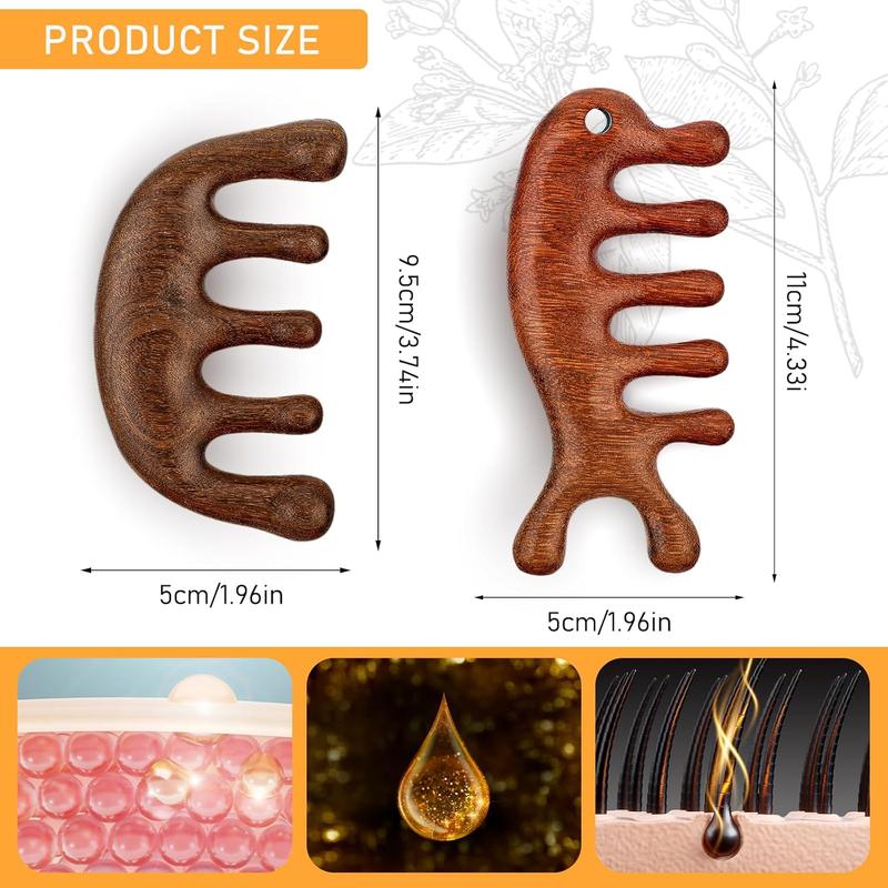 2 Pack Wooden Scalp  Comb Hair Growth Loc Comb Solid  Wide  Comb Sandalwood Gua Sha Comb Hair Brush   Hair Massage Comb  Relax Hair Massage Growth Tool for Women Men