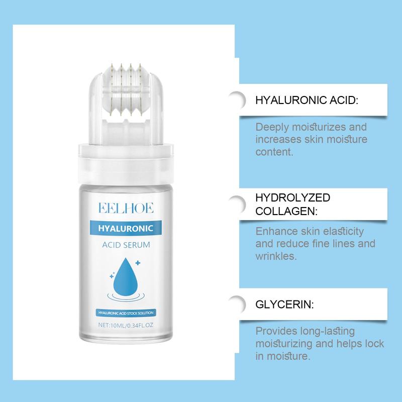 Hyaluronic Acid Serum with Micro Needle Roller Applicator, Deeply Moisturizing Facial Serum, Hydrating Facial Essence, Face Lotion for Women & Men