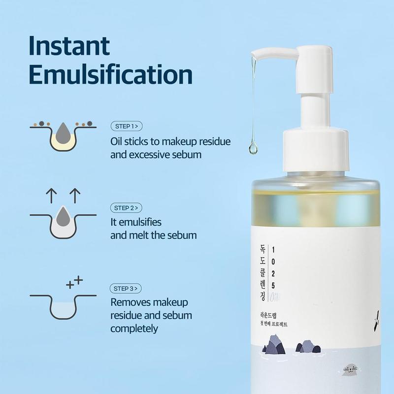 [ROUND LAB] Dokdo Cleansing Oil 200ml,  Deep Cleansing, Moisturizing Cleansing Oil, One Step All at Once Cleansing Oil, Clear Skin Care Cleansing Oil, Plant-derived Cleanser, Korean Skincare, Viral Cleanser