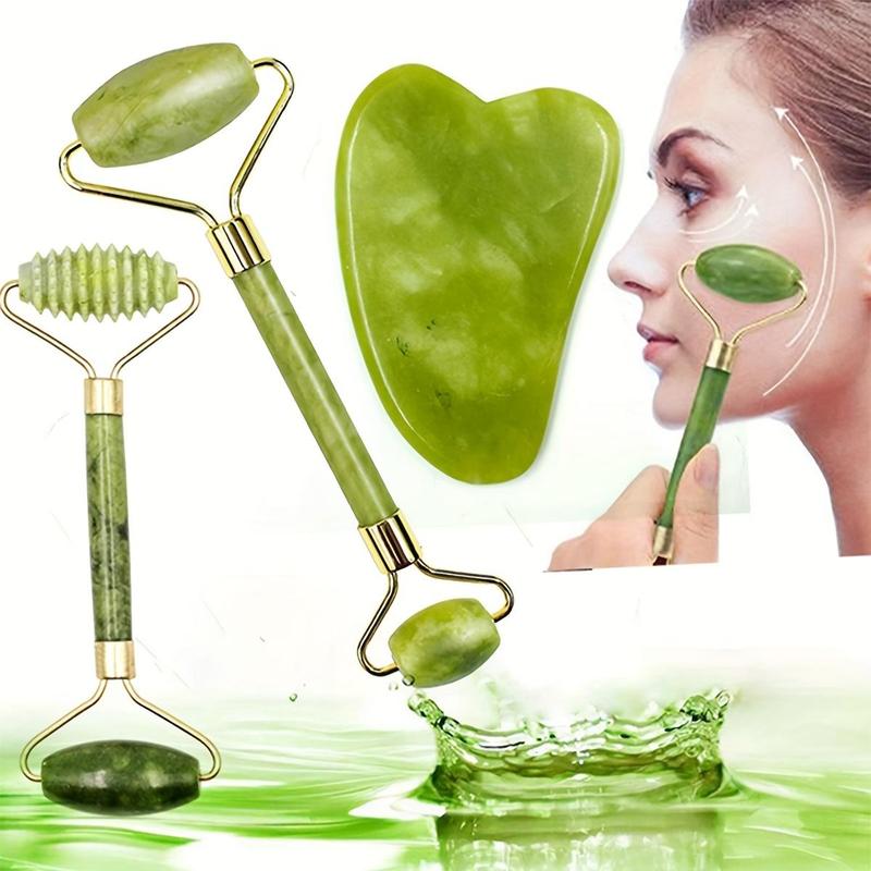 Natural Jade Roller Massager for Face, Eye, Neck, 2 Counts set Manual Massage Tool for Reduces The Look Or The Signs Of Aging, Gua Sha Massage Tools