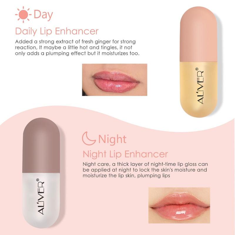 Day & Night Lip Plumper, 2 Boxes(2 Counts box) Double Effect Lip Plumper, Plumping Liquid Lip Balm, Moisturizing Lip Skin Care Product for Women & Girls