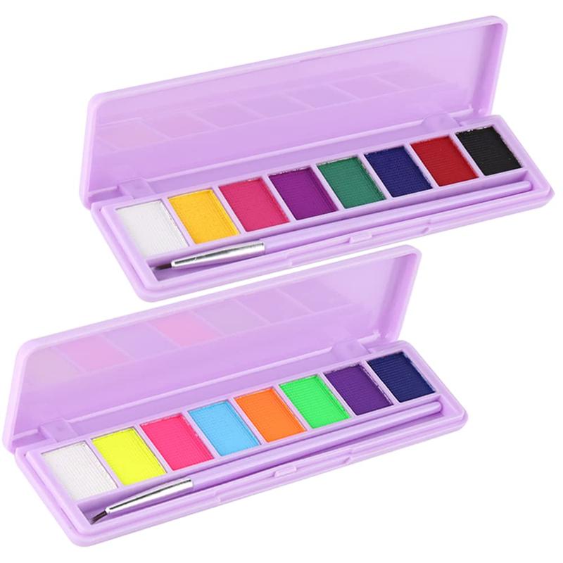 2 Pcs Water Activated Eyeliner Palette Liquid Eyeliner Colorful Set Hydra Graphic Eyeliner Makeup, Neon Face Paint Glow UV Black White Red Body Paint Rainbow Eyeliner(01+02)