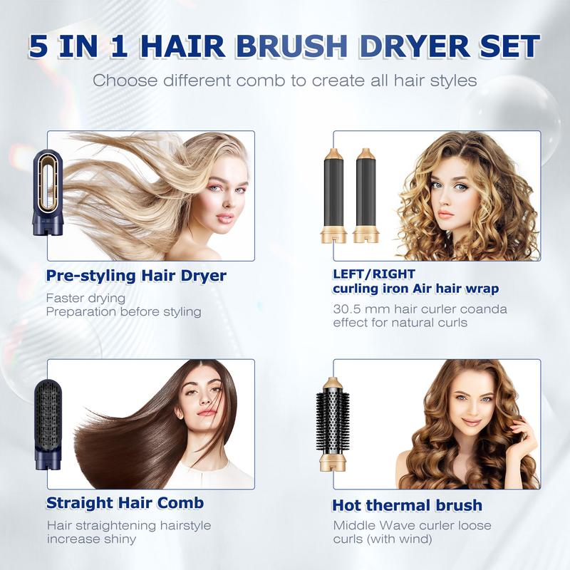 5 in 1 Hair Dryer Curling Iron Hot Air Brush Hair Styling Tool Smart Heat Control Powerful Smoothing & Conditioning - Curling Iron Set Hair Dryer System, Hair Dryer Brush, Smoothing Brush, Curling Brush, Curling Iron Styler, Detachable  curling  wand