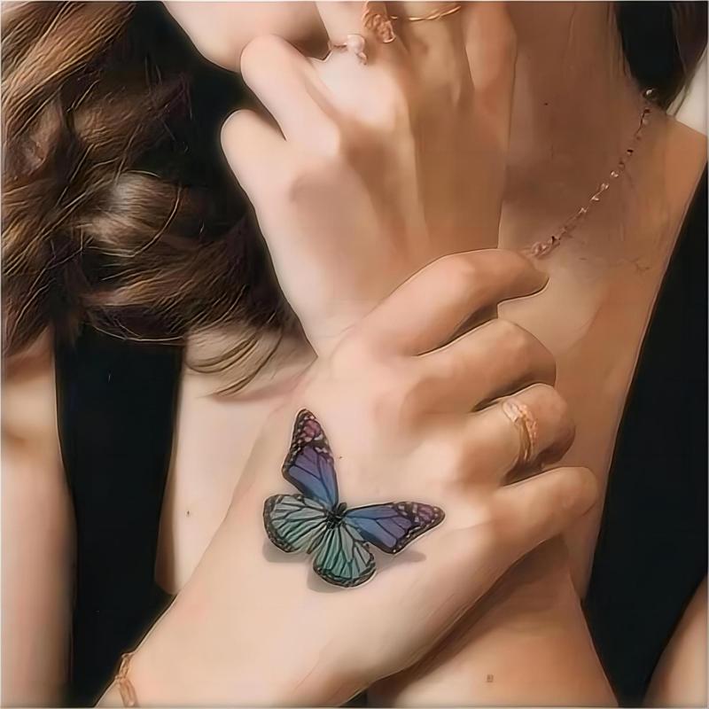 Random Color Butterfly Pattern Temporary Tattoo, 3D Butterfly Tattoo Sticker, Realistic Fake Tattoo For Women & Girls, Body Art Tattoo Sticker For Adults, Party Decoration