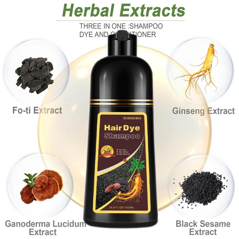 Herbal Black Hair Color Shampoo for Women & Men - Long Lasting 3-in-1 Formula for 100% Gray Coverage in 10-15 Minutes,Haircare