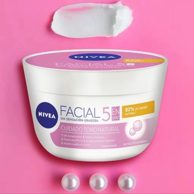 Nivea Crema Facial Hidratante 5 En 1 Tono Natural (Pink Cap) - Moisturizer for All Skin Types - Skincare Facial Cream Moisturizing