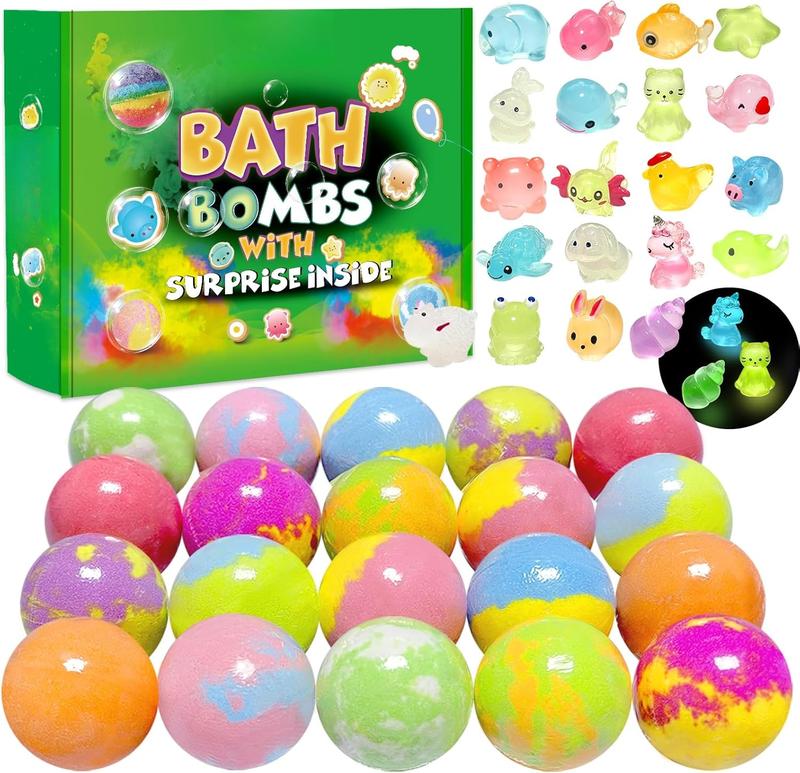 Bath Bombs for  with Toys Inside, 20 Pack  Bath Bombs with Glow in The Dark Surprise Toys Inside,   Bubble Bath Fizzy Bath Bombs for Girls Boys, Birthday Christmas Gifts for