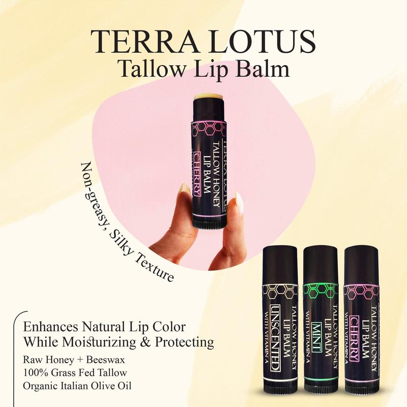 Organic Grass-Fed Tallow Lip Balm, 5 Counts set For Dry, Cracked Lips, Infused With Organic Beeswax, Raw Honey, And Organic Italian Olive Oil