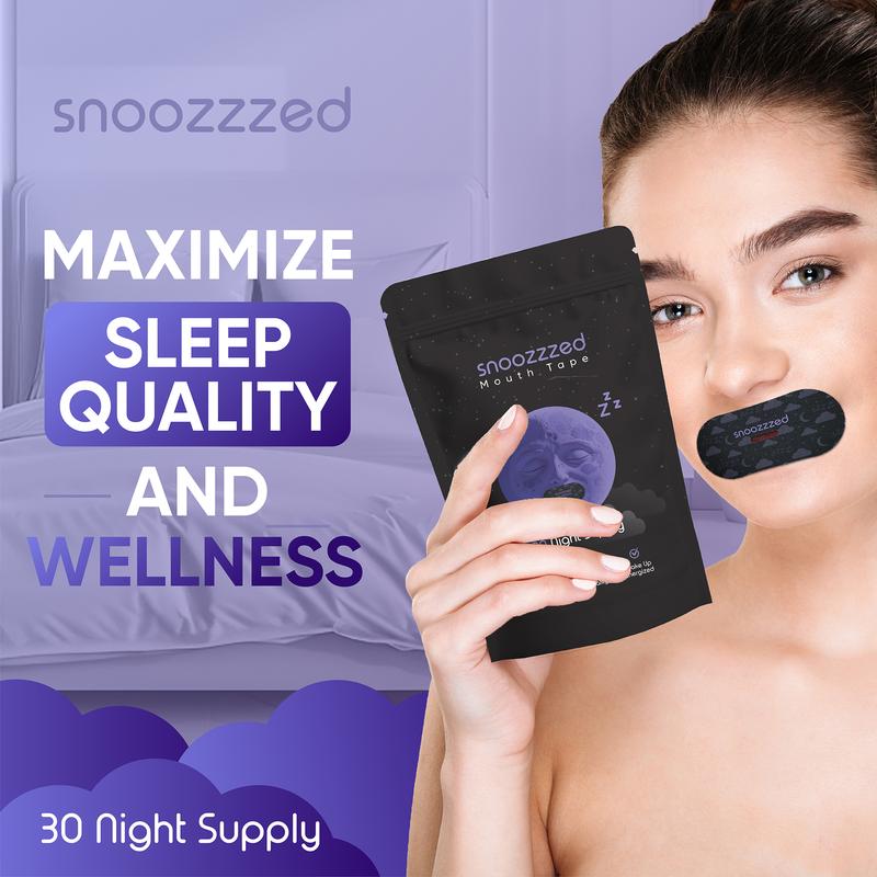 snoozzzed Mouth Tape for Sleeping 3 Pack - (90 Night Supply) Reduces Snoring, Restful Sleep, Hypoallergenic Sleep Aid Comfort, Skincare Mouthtape Mask