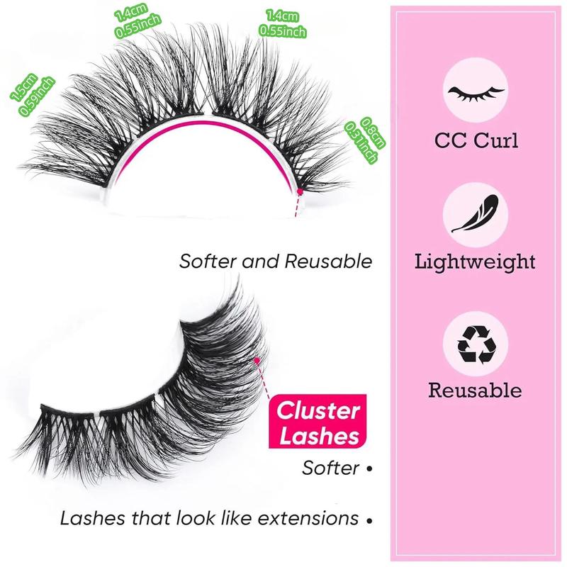 D Curl False Eyelashes with Eyelash Glue & Tweezers, 1 Set Natural Curling Fake Eyelash for Eyelashes Extensions, Volumized Faux Lashes for Makeup Enhancement