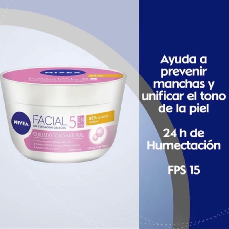 Nivea Crema Facial Hidratante 5 En 1 Tono Natural (Pink Cap) - Moisturizer for All Skin Types - Skincare Facial Cream Moisturizing