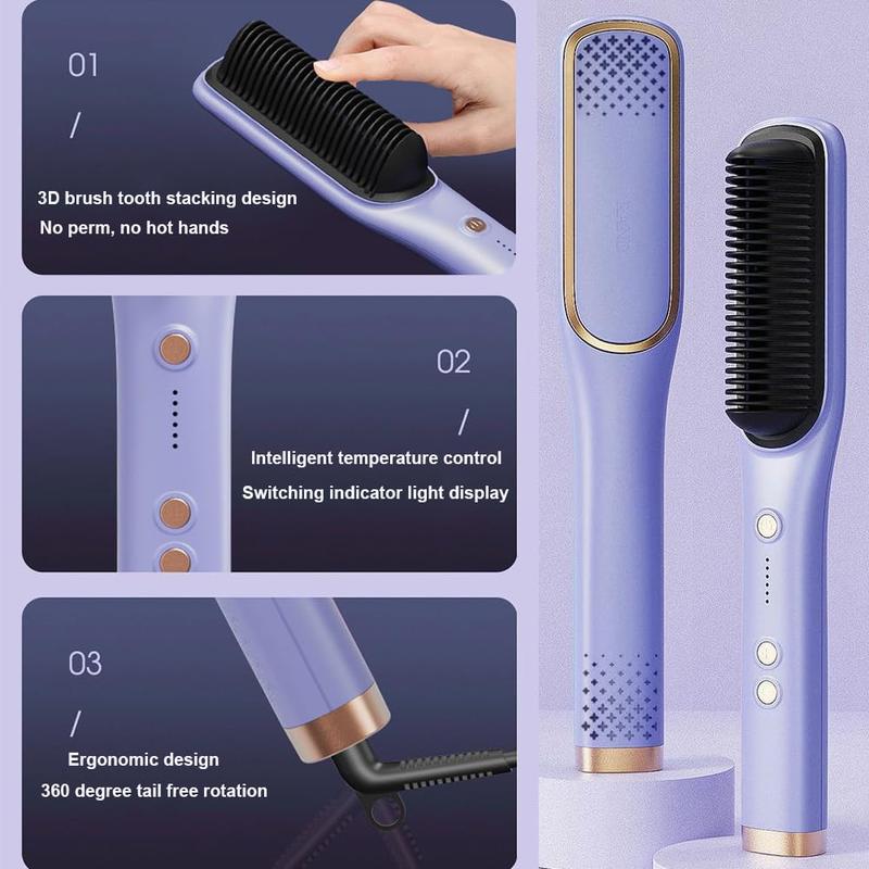 Hair Straightener Brush with 5 Temp, Negative Ion Styling Comb, Curler,Straightening Comb Heated Hair Brush 31s Fast Heating Anti-Scald Professional Salon Women's Hairstyle Tools