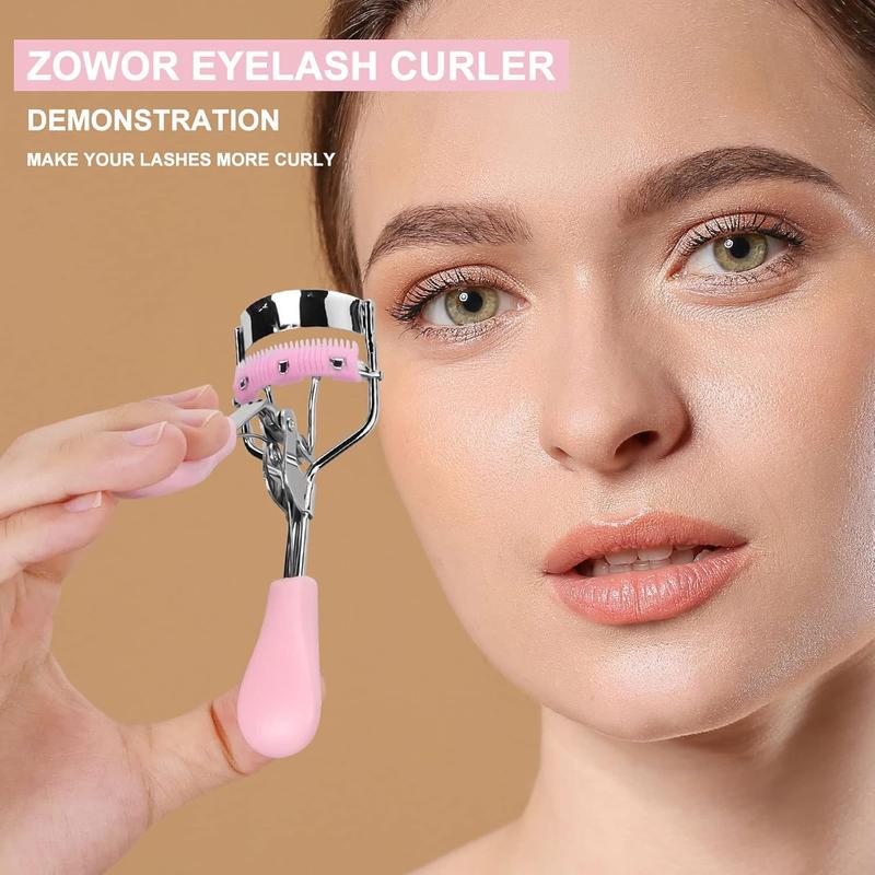 Eyelash Curler with 5 count Silicone Refill Pad Fit All Eye Shape Curved Eyelash Curler, and Long Lasting Lash Curler for Women Make Up Gift(Light Pink)