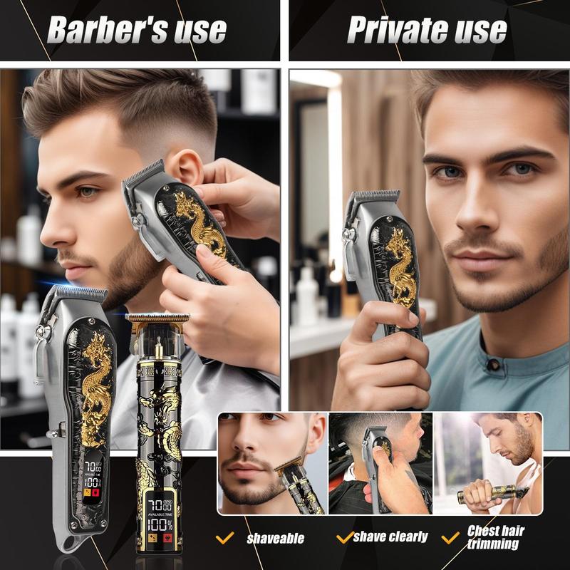 Professional LCD Display Hair Clipper Set, 1 Set Usb Rechargeable Hair Clippers & T-blade Trimmer & Accessories, Hair Cutting Kit for Men