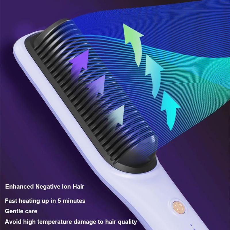 Hair Straightener Brush with 5 Temp, Negative Ion Styling Comb, Curler,Straightening Comb Heated Hair Brush 31s Fast Heating Anti-Scald Professional Salon Women's Hairstyle Tools