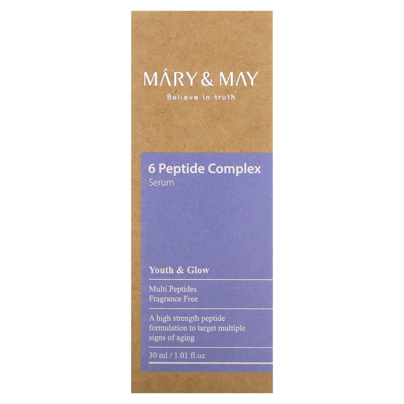 Mary & May 6 Peptide Complex Serum, Fragrance Free, 1.01 fl oz (30 ml)