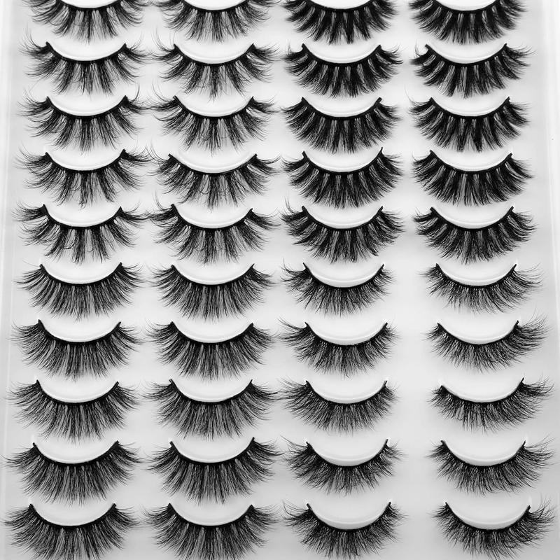 20 Pairs Mink Eyelashes - 4 Styles Fluffy Pack for Volume and Eye Look - Cosmetic, Makeup