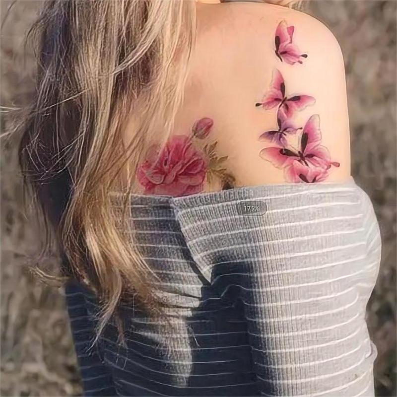 Random Color Butterfly Pattern Temporary Tattoo, 3D Butterfly Tattoo Sticker, Realistic Fake Tattoo For Women & Girls, Body Art Tattoo Sticker For Adults, Party Decoration