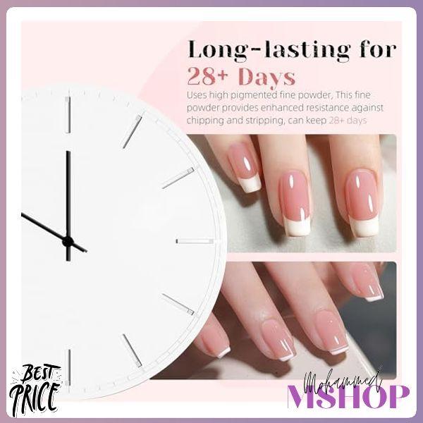 Dip Powder Nail Kit Starter, Gentle Nude Pink Milky White Neutral Skin Color and Dipping Powder Set with Base Top Coat and Activator for French Nail Art Manicure DIY Salon 9PCS