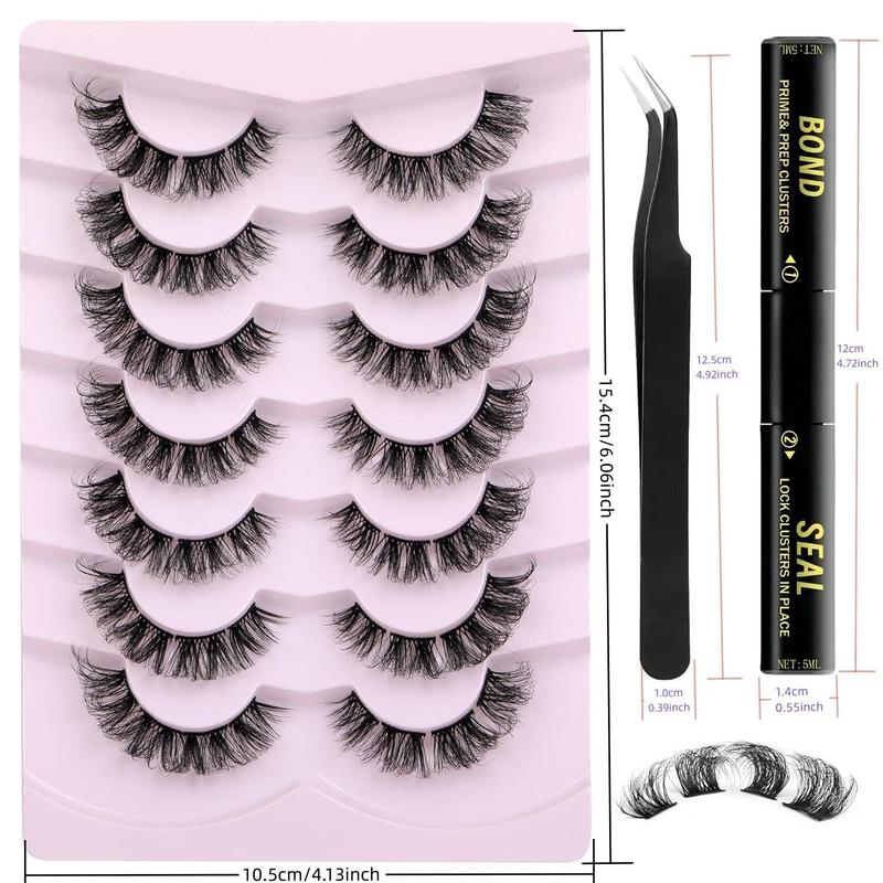 D Curl False Eyelashes with Eyelash Glue & Tweezers, 1 Set Natural Curling Fake Eyelash for Eyelashes Extensions, Volumized Faux Lashes for Makeup Enhancement