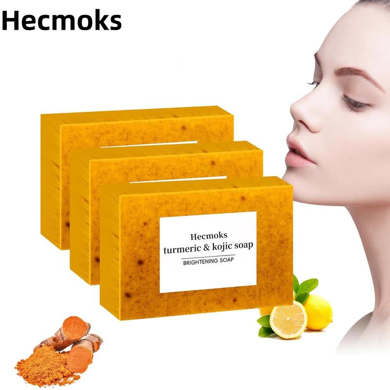 Hecmoks Lemon Turmeric & Kojic Acid Brighetning Soap, Dark Spot Remover, Kojic Acid Soap Body Care Cleansing