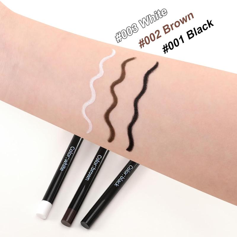 Waterproof Eyeliner Pen,Long-Lasting Cream Eyeliner Pencil,Highly Pigmented Eye Makeup Pen with Up to 24HR,Black Brown White Lipliner Color