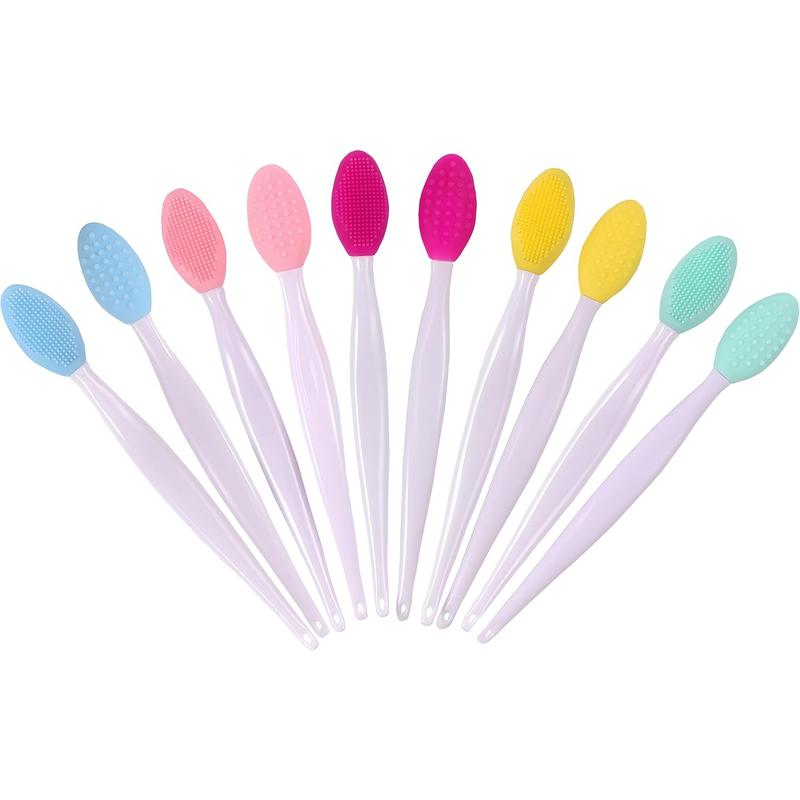 10pcs Silicone Lip Brush Exfoliating Nose Clean Blackhead Removal Brushes with Replacement Head Wash Face Cleansing Brush Tools