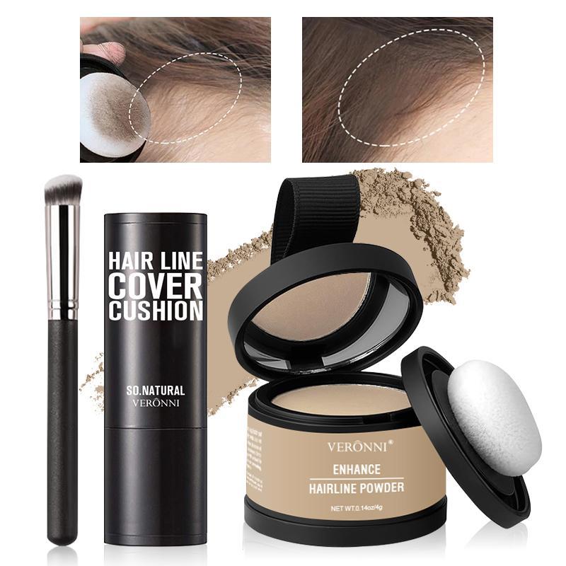 Hairline Cover Cushion Powder with Brush, 3 Counts set Natural Instant Waterproof Hairline Shadow Concealer, Hair Styling Product for Men & Women