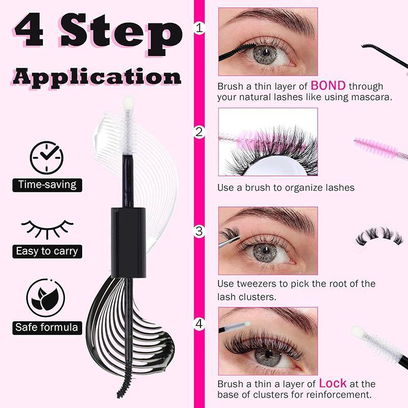 D Curl False Eyelashes with Eyelash Glue & Tweezers, 1 Set Natural Curling Fake Eyelash for Eyelashes Extensions, Volumized Faux Lashes for Makeup Enhancement