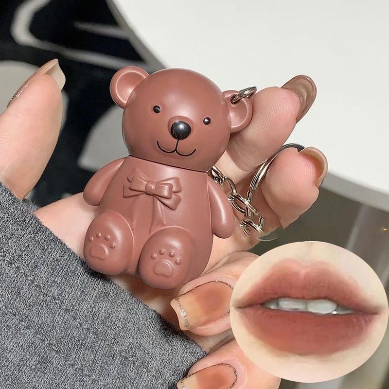 Bear Shaped Keychain Design Lip Gloss, Velvet Matte Lipstick, Long Lasting Easy Coloring Lip Sticks, Elegant Hydrating Daily Lip Cosmetic