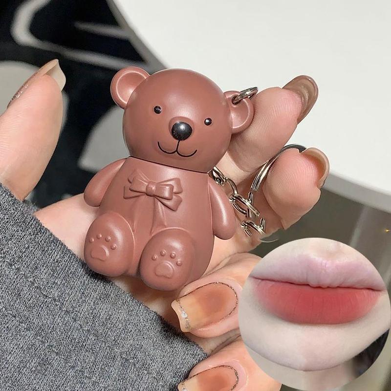 Bear Shaped Keychain Design Lip Gloss, Velvet Matte Lipstick, Long Lasting Easy Coloring Lip Sticks, Elegant Hydrating Daily Lip Cosmetic