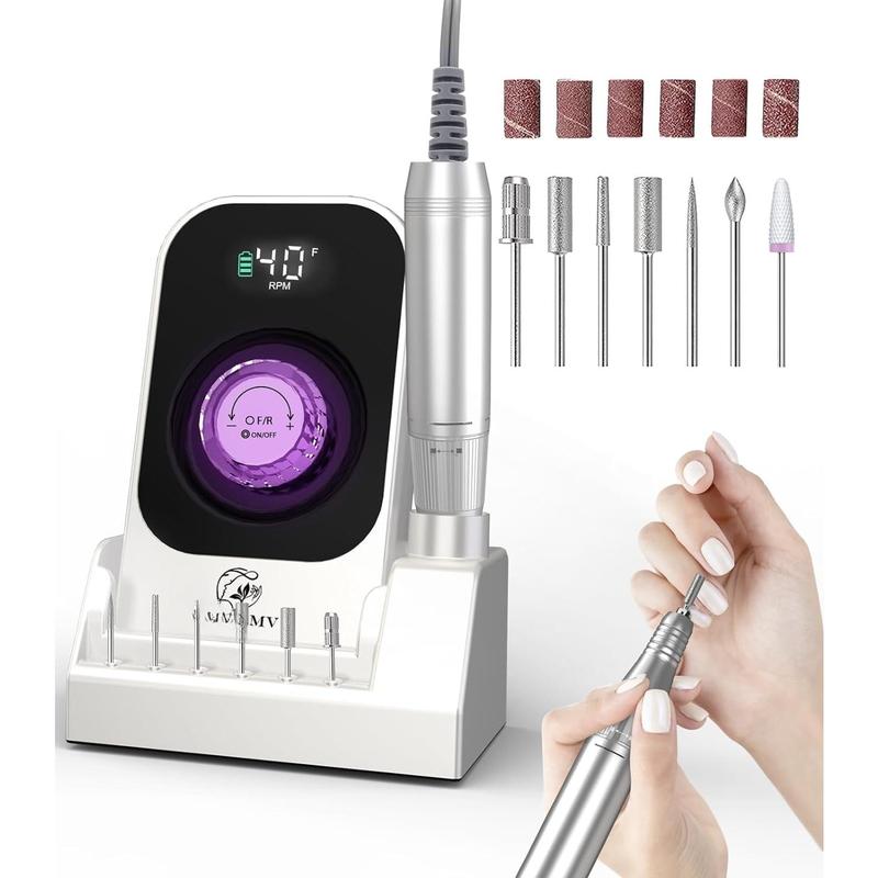 Portable  Drill Electric File: 40000RPM Professional Rechargeable  E File Machine, Cordless  Drill with Bits & Base for  Nails Remove  Gel Polish Manicure for Salon Home, White