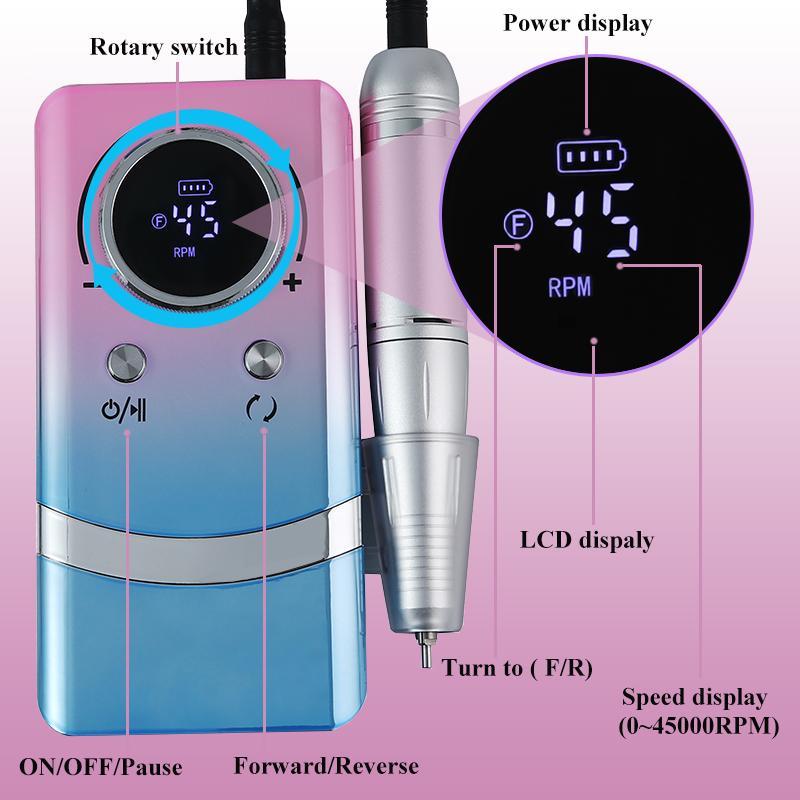 Rechargeable Electric Nail Drilling Machine, Portable Nail Sander with Nail Drill Bits for Nail Gel Remover Tool, Professional Nail Care Tool for Home & Salon Use, Christmas Gift