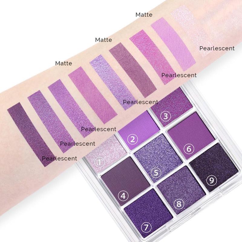 9 Colors Purple Pink Lavender Glitter Shimmer Matte Eye Shadow Palette Makeup Highly Pigmented Waterproof Violet Mauve Dark Purple Silver Pearl White Shimmer Sparkling Party Eyeshadow Palette