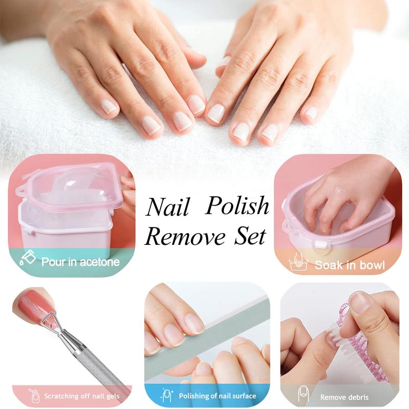 Nail Soaking Bowl, Gel Nail Polish Remover Kit, Manicure Bowl for Hand, Dip Powder Remover Tools, Nail Soak Off Bowl for Acrylic Nails, Nail Brush, Cuticle Pusher, Cuticle Peeler, 100180 Nail File,