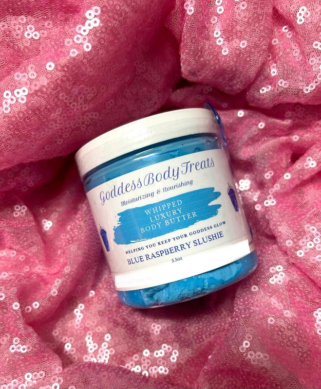 Goddess Body Treats Whipped Luxury Body Butter (Blue Raspberry Slushie) - Moisturizing & Nourishing Body Care Scented Shea Restore, 8oz - Apple Coconut Moisture