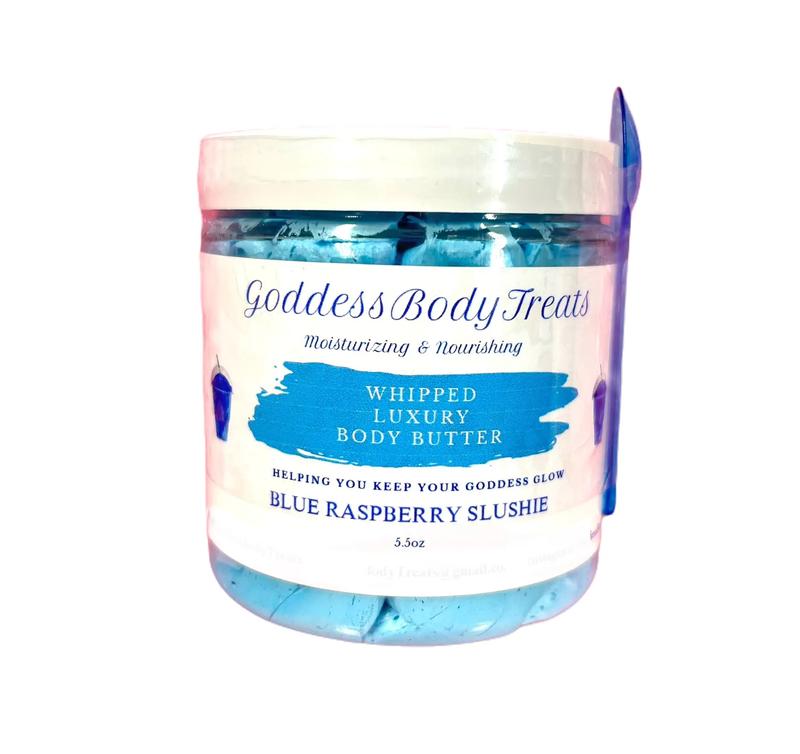 Goddess Body Treats Whipped Luxury Body Butter (Blue Raspberry Slushie) - Moisturizing & Nourishing Body Care Scented Shea Restore, 8oz - Apple Coconut Moisture