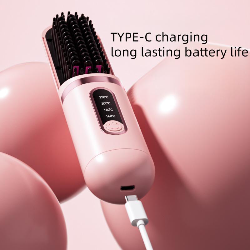 Portable Wireless Mini Hair Straightener, Rechargeable Negative Ion Hair Straightening Comb, Hair Styling Tool for Home & Travel