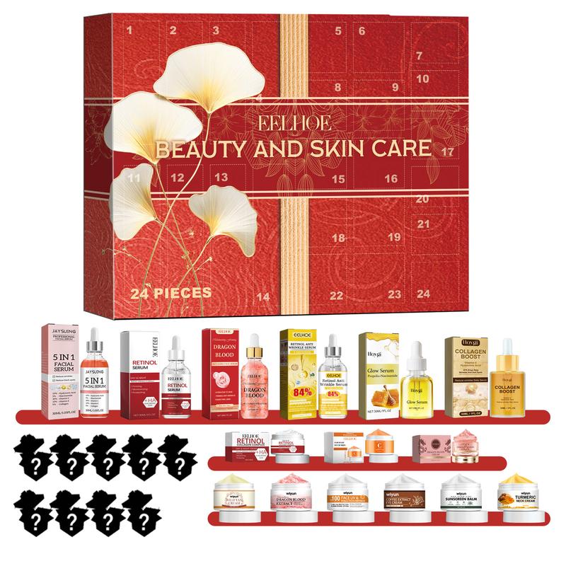 Skincare Advent Calendar 2024 - Beauty Skin Care Advent Calendar Christmas 24 Days Countdown Calendar Makeup Surprise Set, 24 Variety Skincare Products Set Includes Essence Serum Cream, Etc, 10g Per (Red) Gift Flawless Moisturizing Skin Repair Comfort