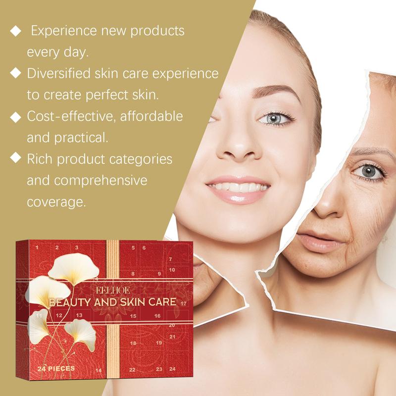 Skincare Advent Calendar 2024 - Beauty Skin Care Advent Calendar Christmas 24 Days Countdown Calendar Makeup Surprise Set, 24 Variety Skincare Products Set Includes Essence Serum Cream, Etc, 10g Per (Red) Gift Flawless Moisturizing Skin Repair Comfort