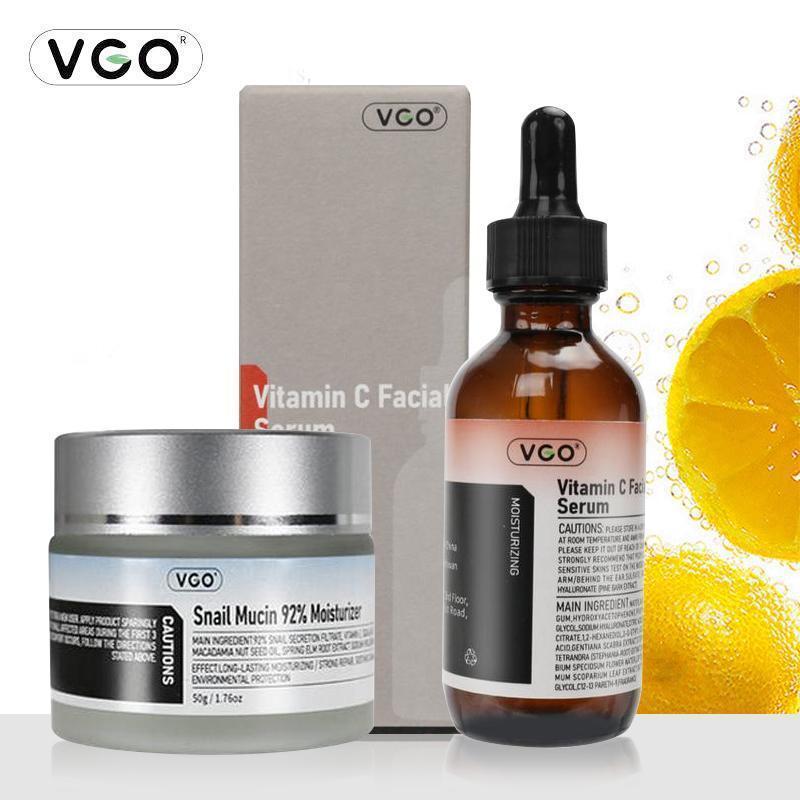 VGO Vitamin C Facial Serum and Snail Mucin 92% Moisturizer Daily Face GelCream for Dry & Sensitive Skin - Mild, Hyaluronic