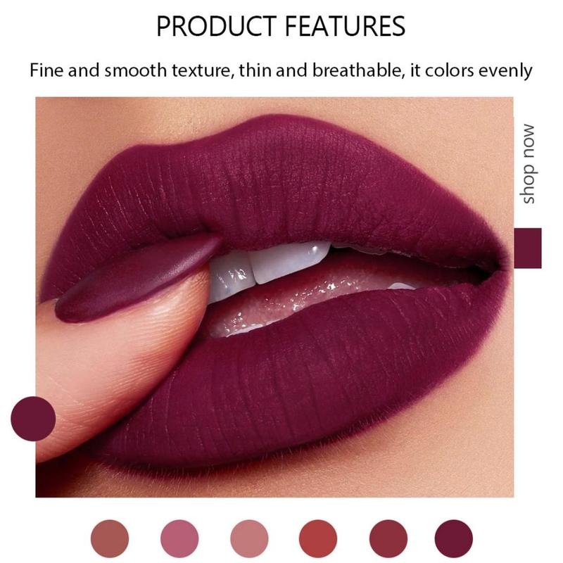 Long-lasting Matte Lipstick Set, 6 Counts box Waterproof Moisturizing Lipstick, Suitable for All Occasions Lip Makeup, Girls and Women Makeup Accessories