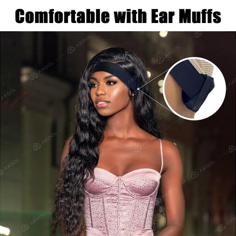 Wig Band with Ear Covers no Slip, Comes with Edge Brush and Rat Tail Comb, Lace Melting Bands for Wig, Edge Band for Lace Front, Elastic Band for Wigs with 2 Slick back Brushes for Edge Control (Black), Haircare Heatless