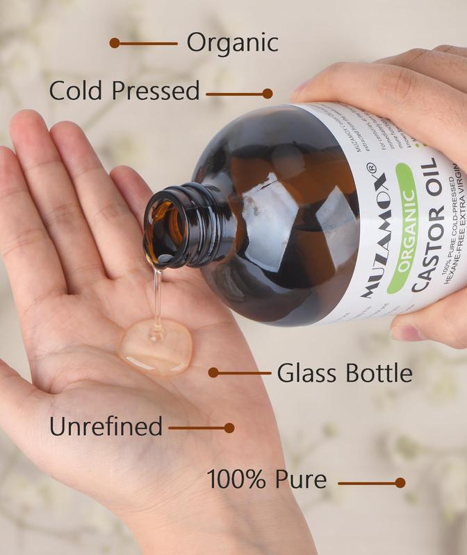 Organic Castor Oil Cold Pressed Glass Bottle, Pure, Cold Pressed and Hexane Free, 16 fl oz Comforting Moisturizing Skin Hair Care Haircare