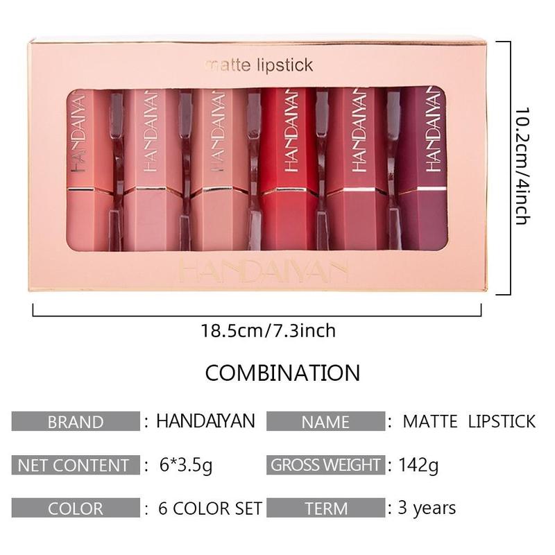 Long-lasting Matte Lipstick Set, 6 Counts box Waterproof Moisturizing Lipstick, Suitable for All Occasions Lip Makeup, Girls and Women Makeup Accessories